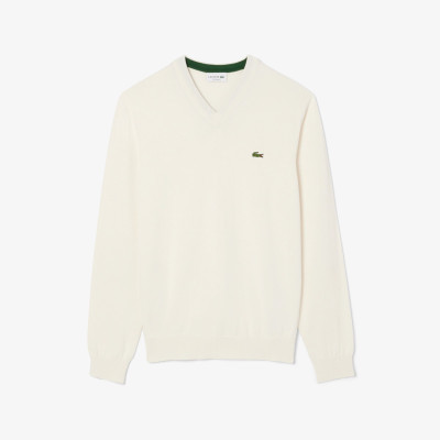 Pull Col V Homme Lacoste CLASSIC Blanc Cloane Vannes AH1951