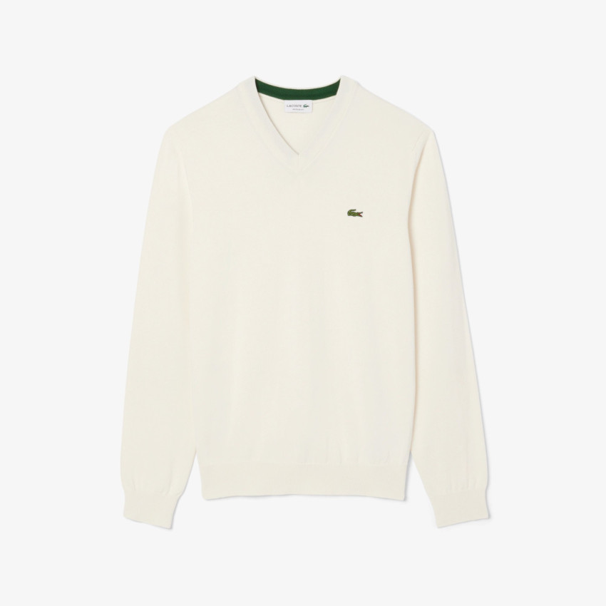 Pull Col V Homme Lacoste CLASSIC Blanc Cloane Vannes AH1951