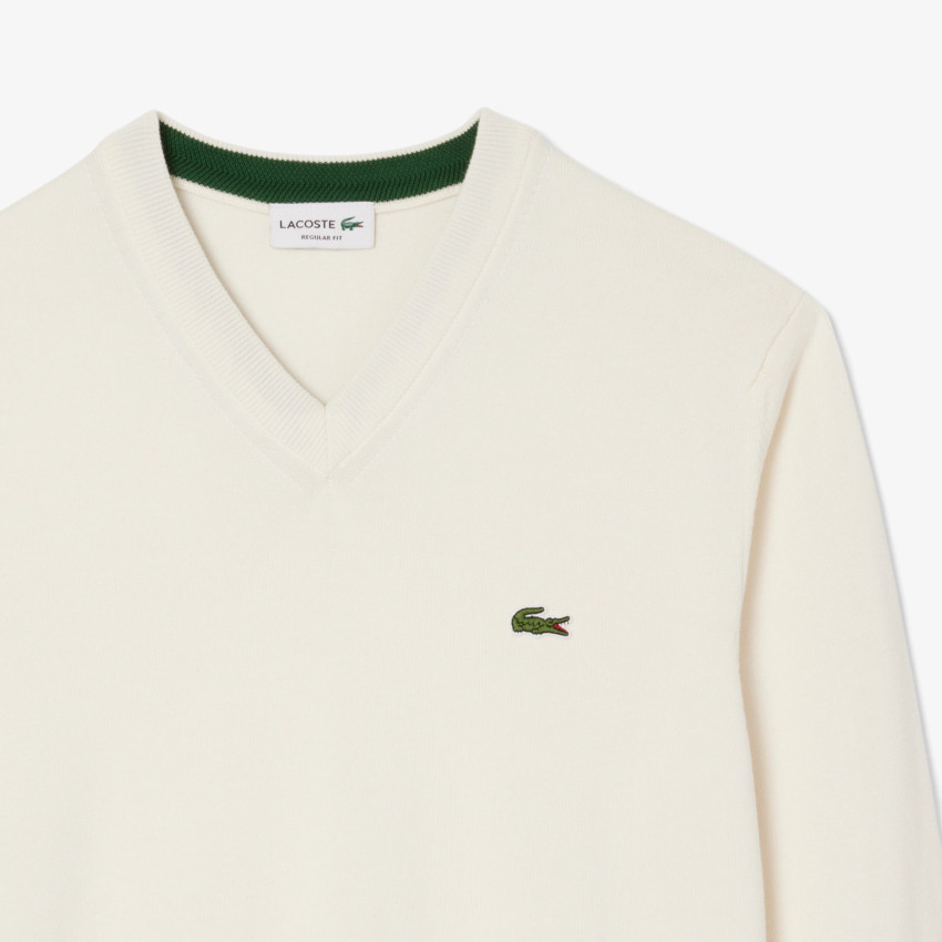 Pull Col V Homme Lacoste CLASSIC Blanc Cloane Vannes AH1951