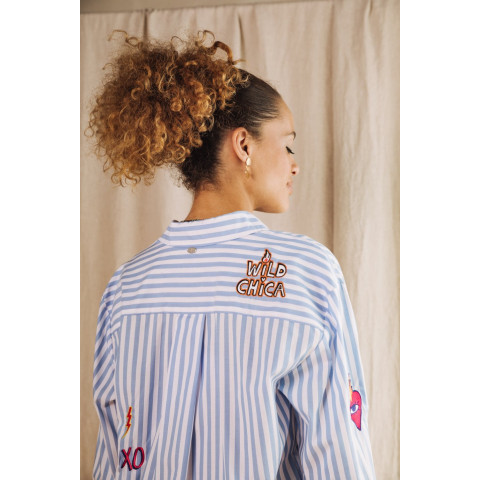 Chemise Femme Freeman T Porter CHELLA SUMMER PATCHE Bleu Ciel Cloane Vannes 25124754 CO27 F1303