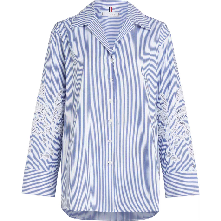 Chemise Femme Tommy Hilfiger BRODERIE ANGLAISE Bleu Ciel Cloane Vannes WW0WW44693 0Y9