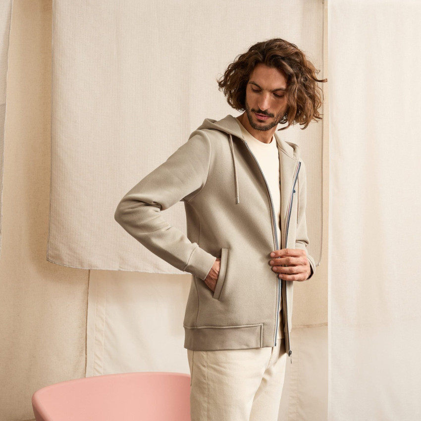 Sweat à Capuche Zippé Faguo Homme MESNIL Beige Cloane Vannes F24SW0108 BEI01