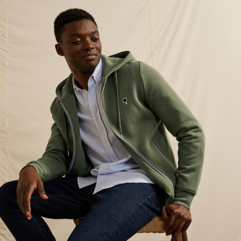 Sweat à Capuche Zippé Faguo Homme MESNIL Kaki Cloane Vannes S22SW0107 KAK00