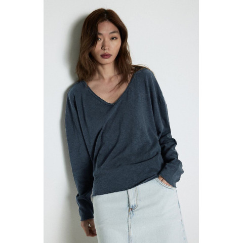 T-Shirt Manches Longues Femme SONOMA American Vintage Bleu Marine Cloane Vannes SON02GG E25