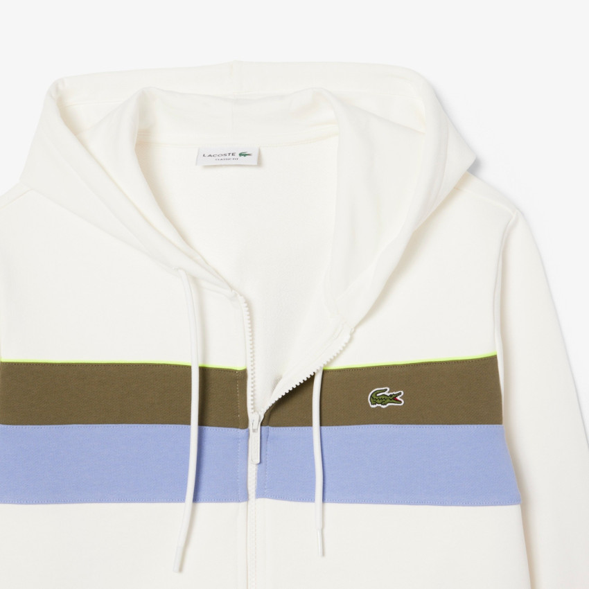 Sweat à Capuche Zippé Lacoste Homme COLOR BLOCK Blanc et Kaki Cloane Vannes SH5913 9IV