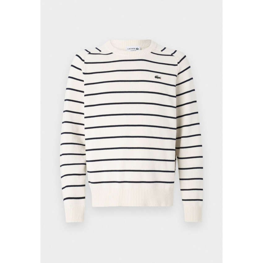 Pull Rayé Homme Lacoste MAILLE 3D Ecru Cloane Vannes AH7607