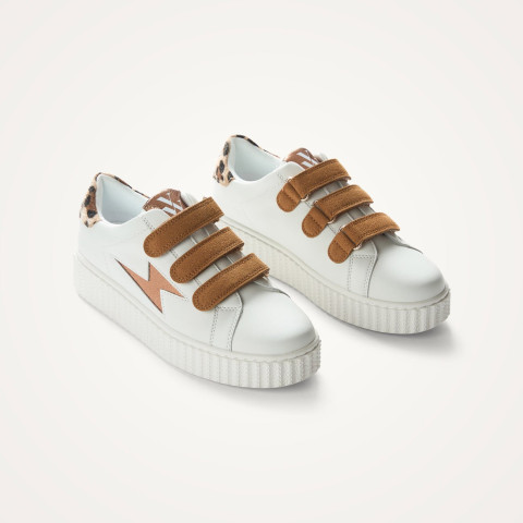 Baskets Femme Vanessa Wu DELIA Blanc et Camel Cloane Vannes BK2754