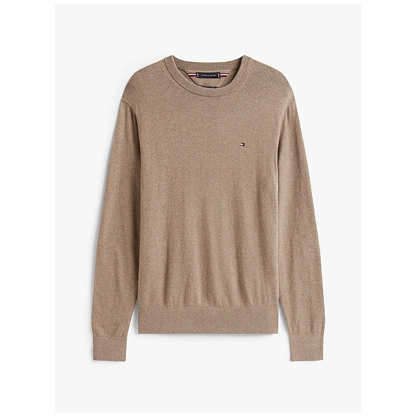 Pull Homme Cachemire Marron Clair PIMA Tommy Hilfiger Cloane Vannes MW0MW28046