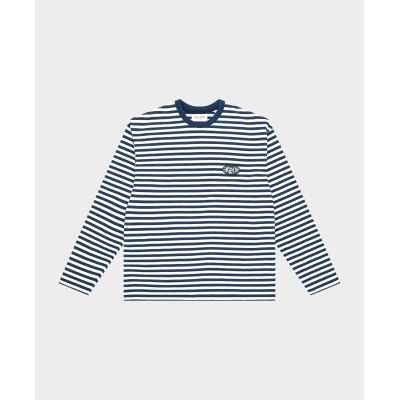 T-Shirt Mixte Manches Longues Arbor Antwerp STRIPED Blanc et Bleu Marine Cloane Vannes