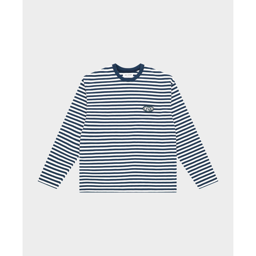 T-Shirt Mixte Manches Longues Arbor Antwerp STRIPED Blanc et Bleu Marine Cloane Vannes