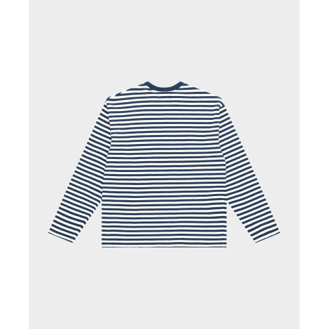 T-Shirt Mixte Manches Longues Arbor Antwerp STRIPED Blanc et Bleu Marine Cloane Vannes
