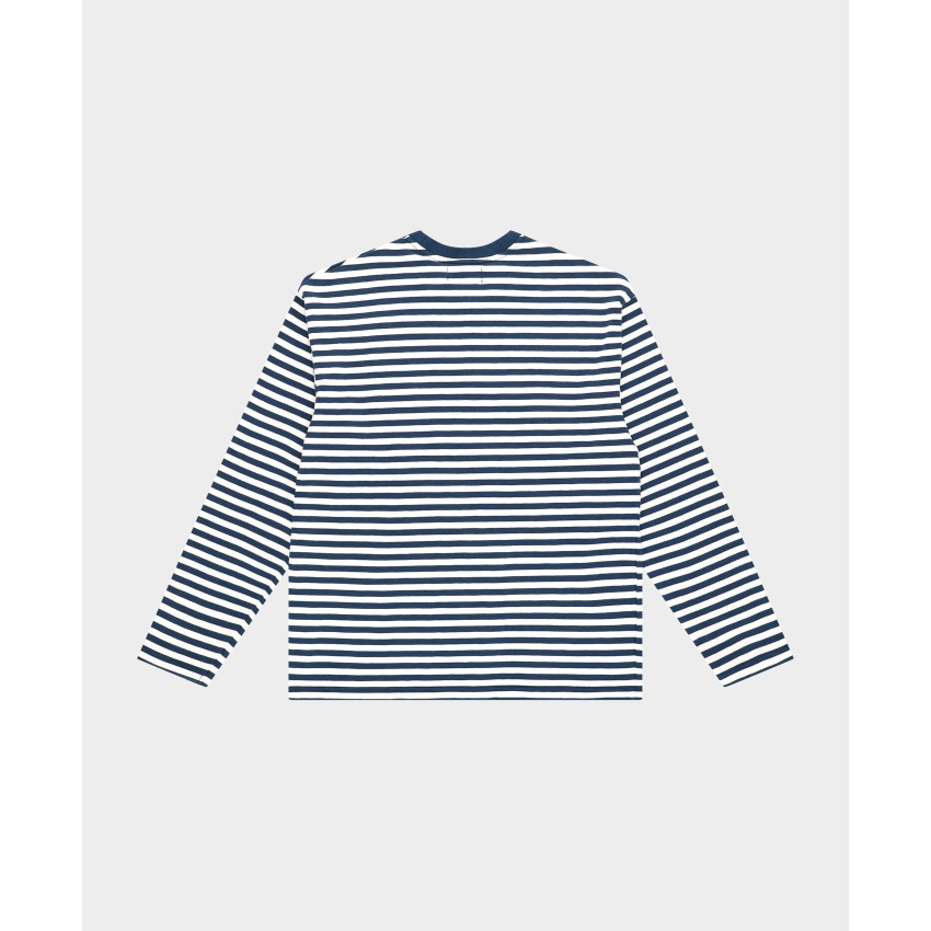 T-Shirt Mixte Manches Longues Arbor Antwerp STRIPED Blanc et Bleu Marine Cloane Vannes