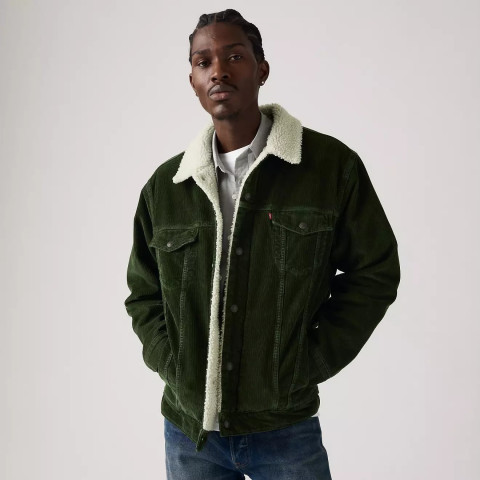 Veste en Velours Homme Levi&#039;s SHERPA TRUCKER Vert Foncé Cloane Vannes A5784 0027