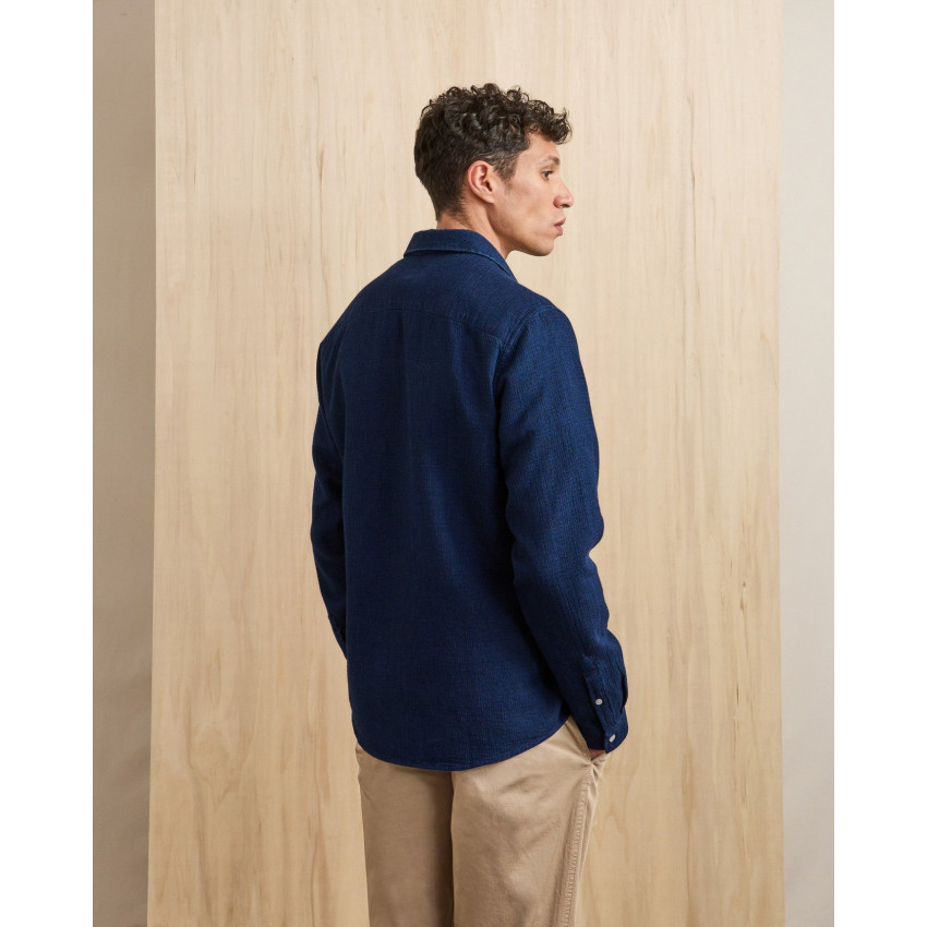 Chemise Homme Faguo IRATY Bleu Marine Cloane Vannes F25SH0104 DEN06