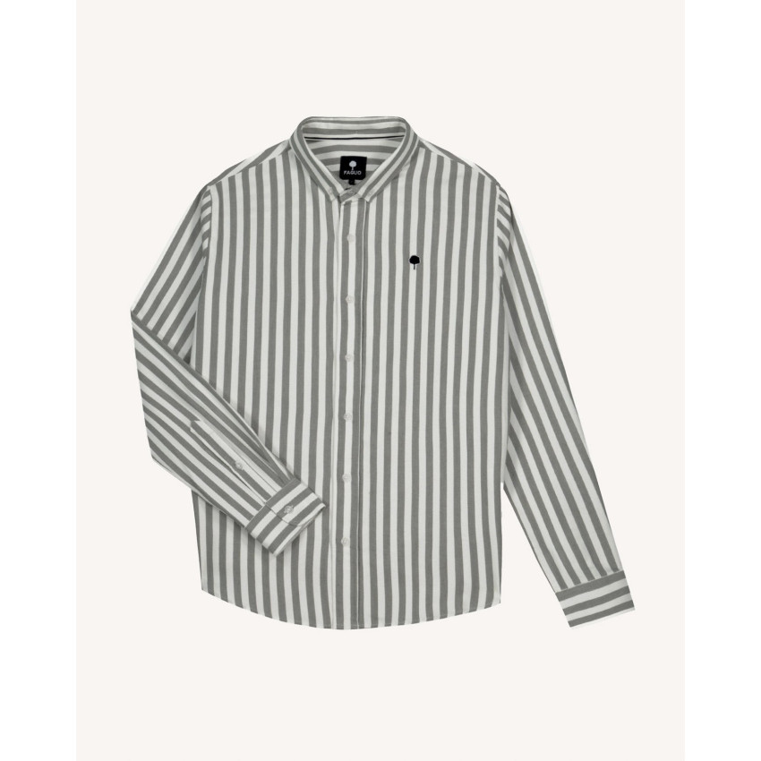 Chemise Homme Faguo IVOY Blanc et Kaki Cloane Vannes F25SH0103 KAK36