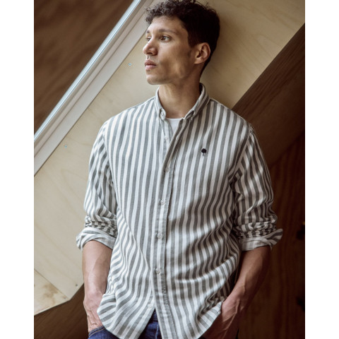 Chemise Homme Faguo IVOY Blanc et Kaki Cloane Vannes F25SH0103 KAK36