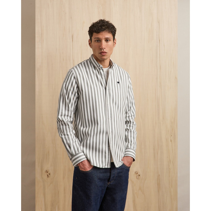 Chemise Homme Faguo IVOY Blanc et Kaki Cloane Vannes F25SH0103 KAK36