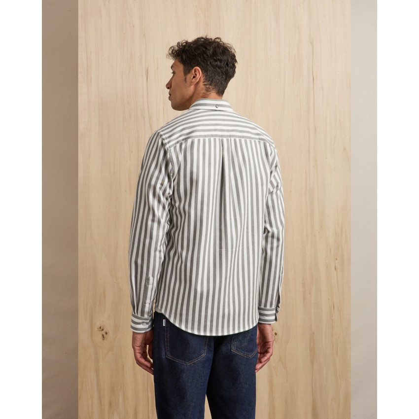 Chemise Homme Faguo IVOY Blanc et Kaki Cloane Vannes F25SH0103 KAK36