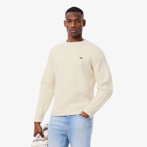Pull Homme Lacoste PATCHWORK Crème Cloane Vannes AH5201 XFJ