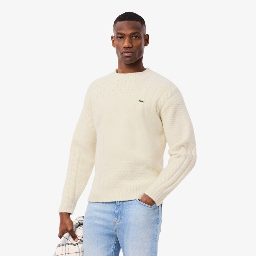 Pull Homme Lacoste PATCHWORK Crème Cloane Vannes AH5201 XFJ