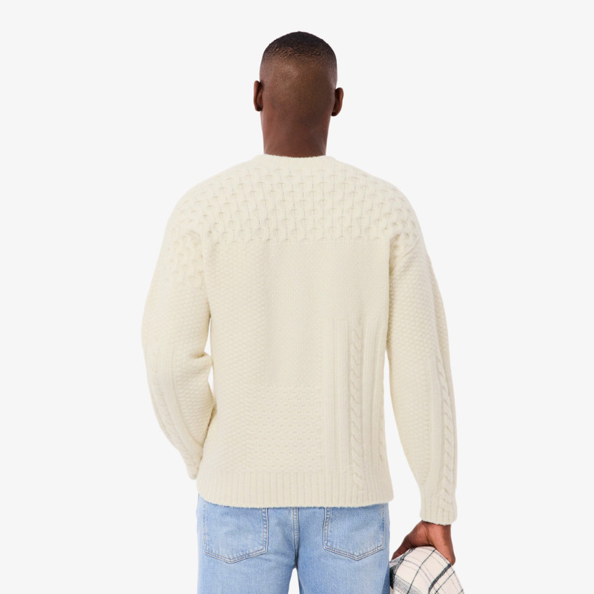 Pull Homme Lacoste PATCHWORK Crème Cloane Vannes AH5201 XFJ