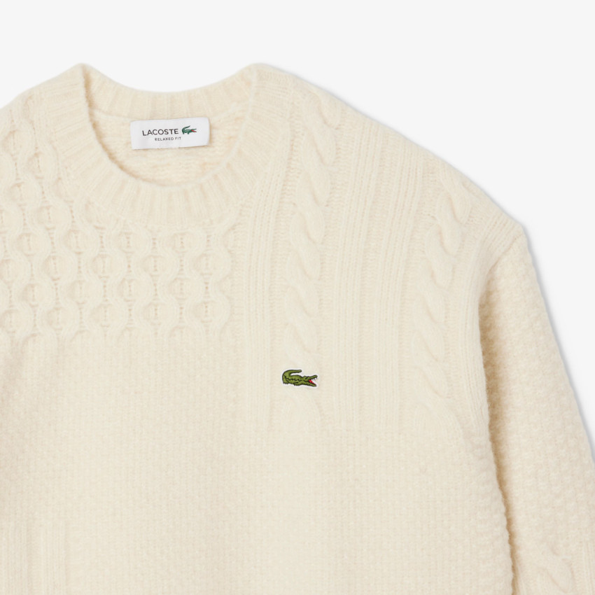 Pull Homme Lacoste PATCHWORK Crème Cloane Vannes AH5201 XFJ