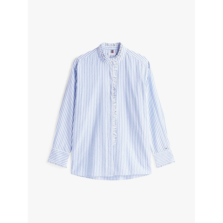Chemise Femme Tommy Hilfiger SEERSUCKER RUFFLE Bleu Ciel Cloane Vannes WW0WW45887 0X5