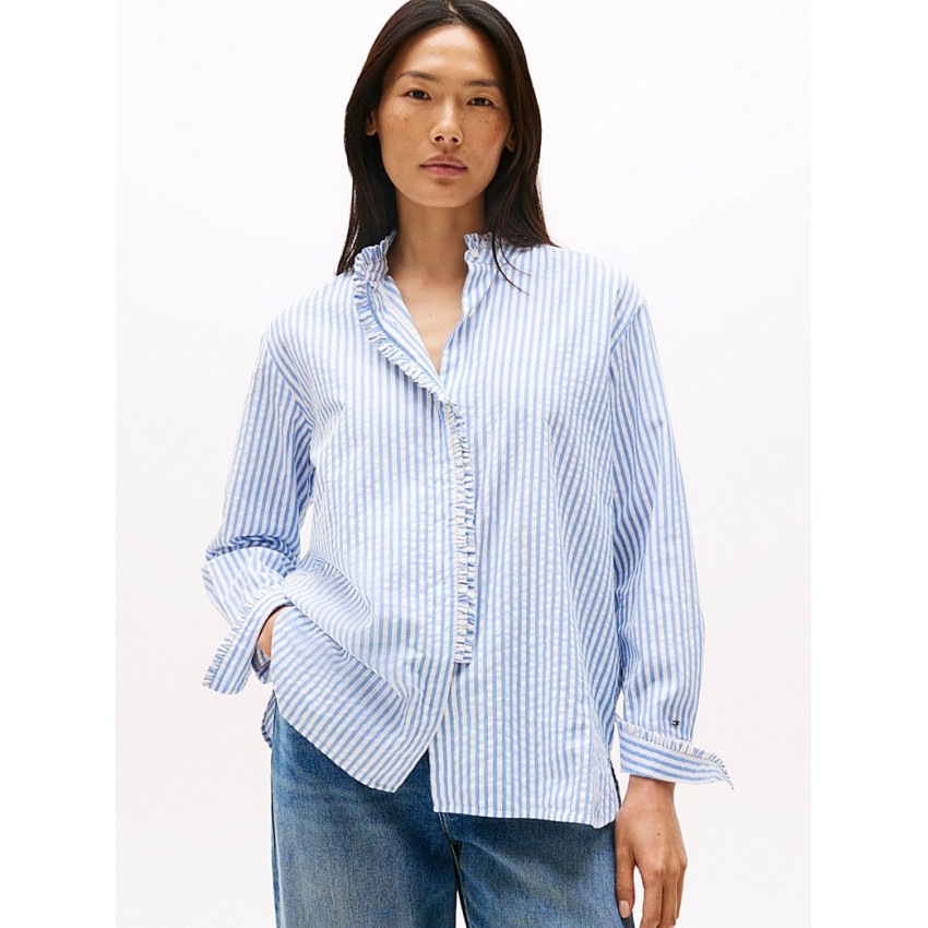 Chemise Femme Tommy Hilfiger SEERSUCKER RUFFLE Bleu Ciel Cloane Vannes WW0WW45887 0X5