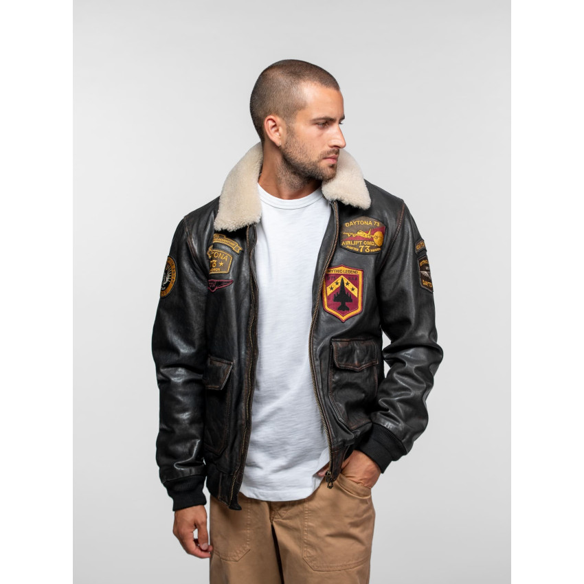 Blouson en Cuir Daytona 73 Homme MOCK Noir Cloane Vannes