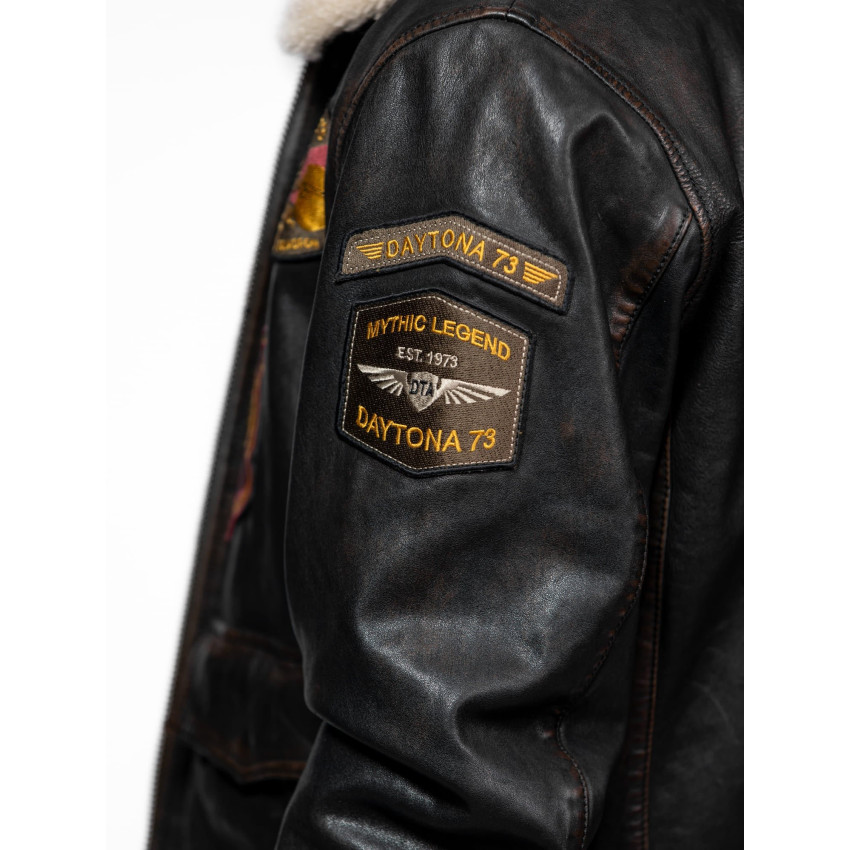 Blouson en Cuir Daytona 73 Homme MOCK Noir Cloane Vannes