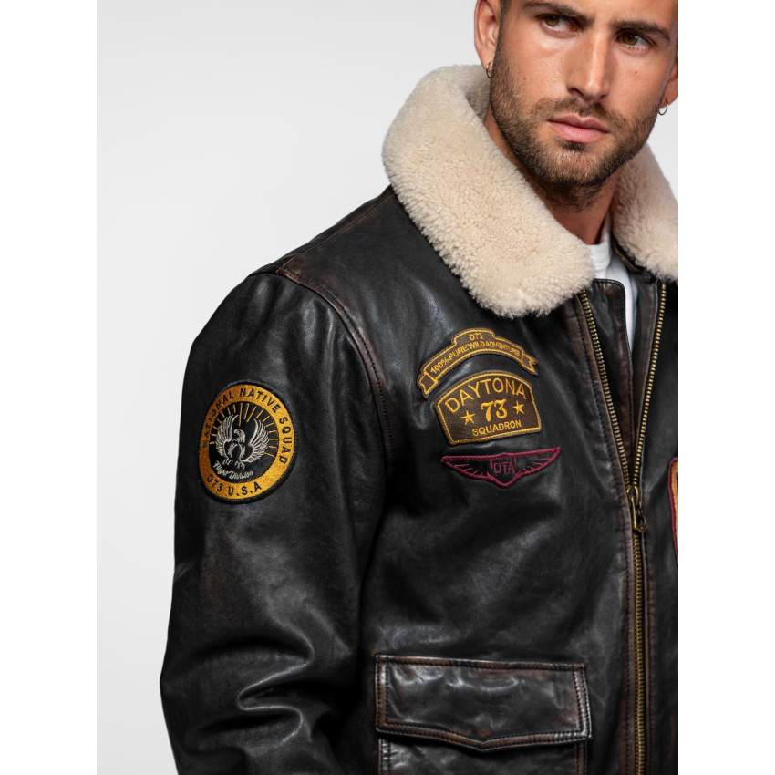 Blouson en Cuir Daytona 73 Homme MOCK Noir Cloane Vannes