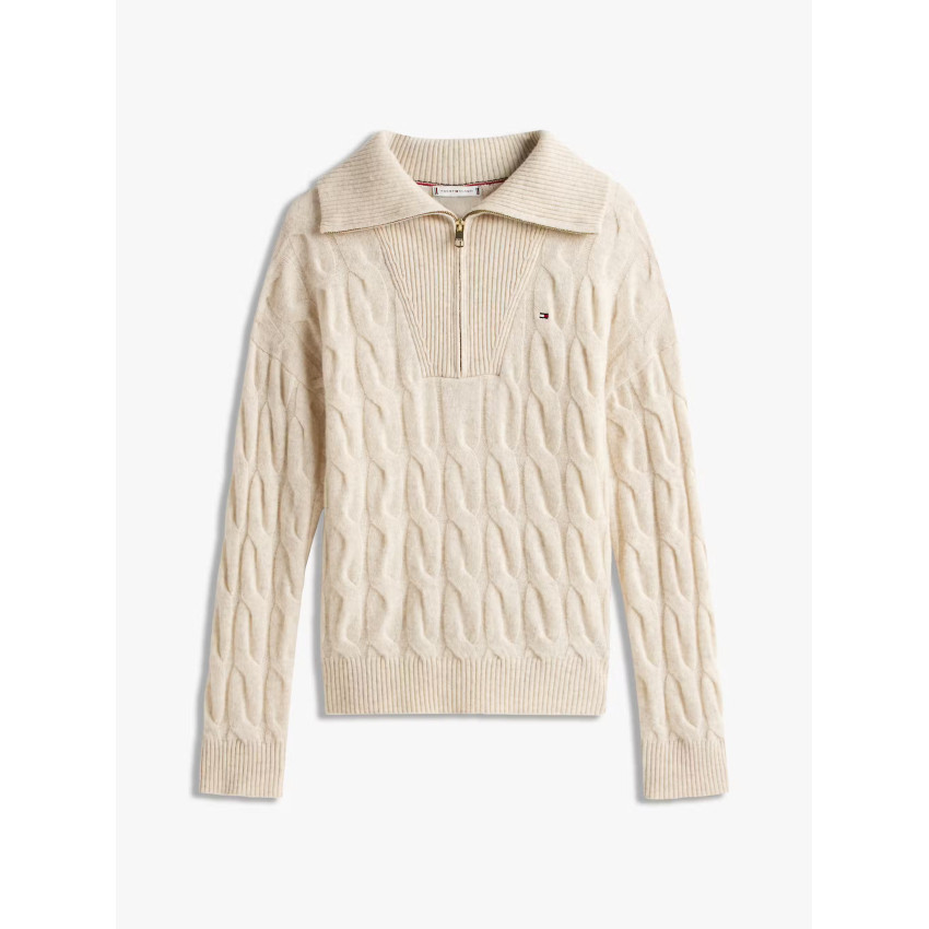 Pull Demi ZIP Femme Tommy Hilfiger SOFT WOOL Ecru Cloane Vannes WW0WW46425