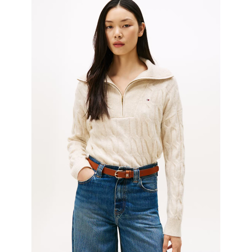 Pull Demi ZIP Femme Tommy Hilfiger SOFT WOOL Ecru Cloane Vannes WW0WW46425