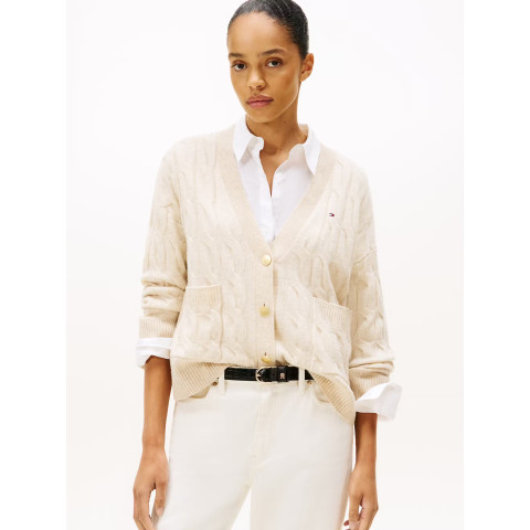 Gilet Femme Tommy Hilfiger SOFT WOOL Ecru Cloane Vannes WW0WW43089