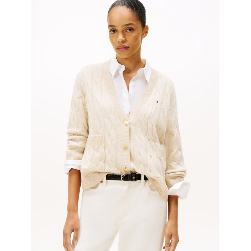 Gilet Femme Tommy Hilfiger SOFT WOOL Ecru Cloane Vannes WW0WW43089