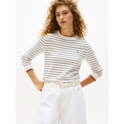 Pull Femme Tommy Hilfiger STITCH Ecru Cloane Vannes WW0WW44984 0FH