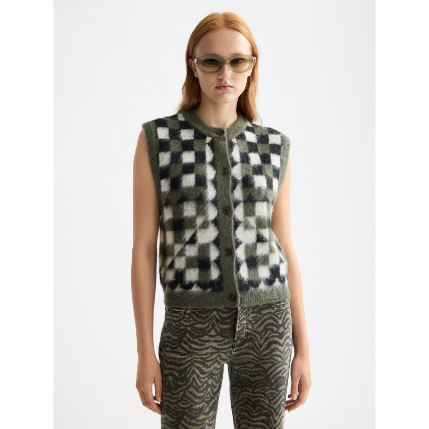 Gilet Sans Manches Scotch & Soda Femme FUZZY Kaki Cloane Vannes U9A01047T U360