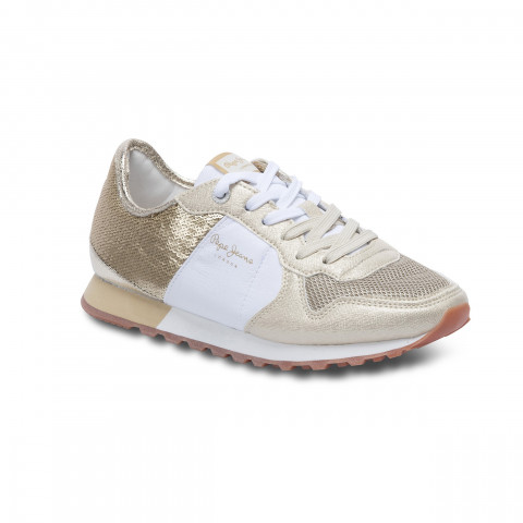 Chaussures femme pepe jeans style running Verona sequins couleur blanc & or PLS30625 099, Cloane Vannes
