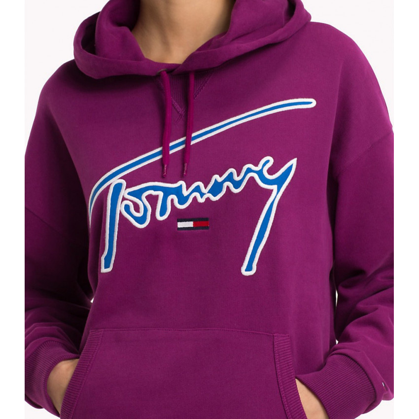 Sweat Femme Tommy Jeans Signature à capuche violet, cloane vannes