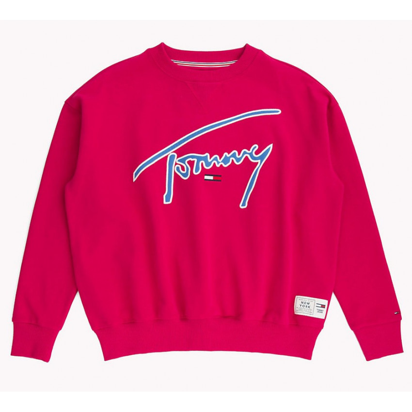 Sweat Femme Tommy Hilfiger rose framboise logo signature brodé