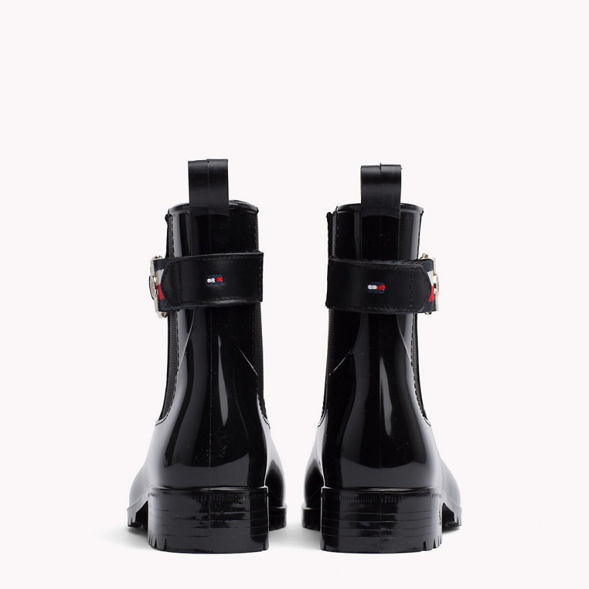 Bottines femme Tommy Hilfiger style botte de pluie plastique noir avec boucle,  FW0FW03329 990, Cloane a vannes