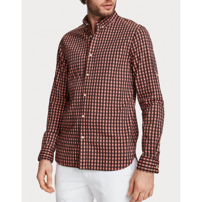 Chemise Homme Scotch & Soda vichy bordeau orange Référence 155151