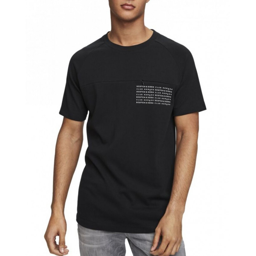 T-shirt noir Scotch & Soda pour homme collection club nomade, manches courtes réf 154419 chez Cloane, vetements à Vannes