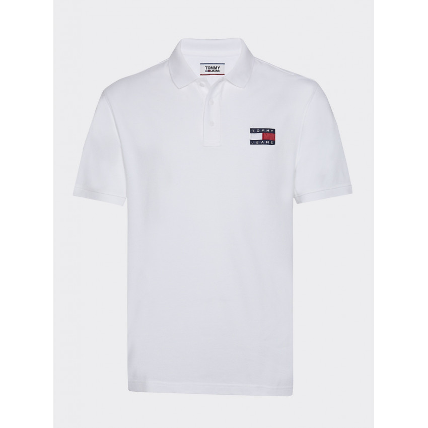Polo Homme TOMMY JEANS coloris Blanc, logo badge brodé référence DM0DM07456 