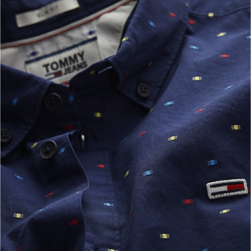 Chemise Homme Tommy Jeans dobby bleu marine à petits motifs référence DM0DM07492 0A4 