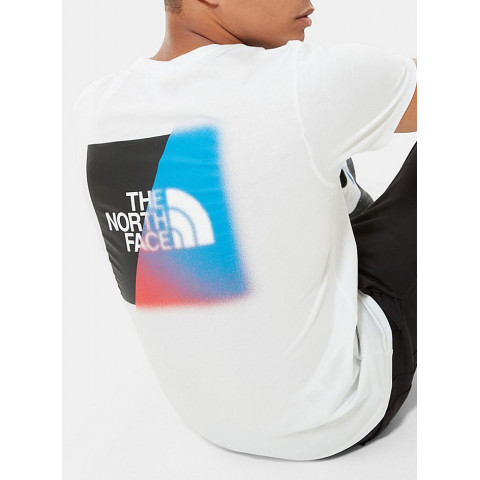 T-shirt homme The North Face blanc logo redbox graphic bleu & noir dans le dos, référence NF0A4M6O LA9