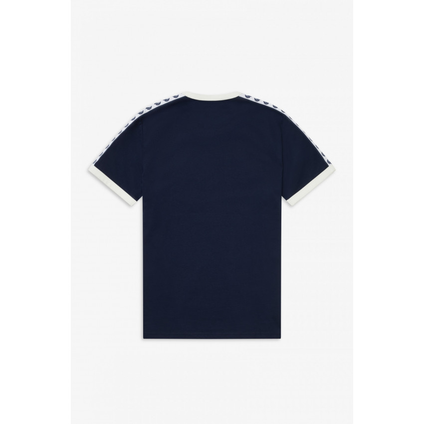 T-shirt homme FRED PERRY Bleu Marine ou Blanc col rond manches courtes avec bandes sur les epaules chez Cloane