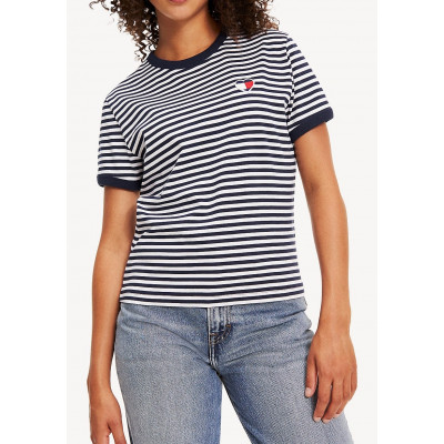 T-shirt femme rayé bleu & blanc Tommy Jeans référence DW0DW07758