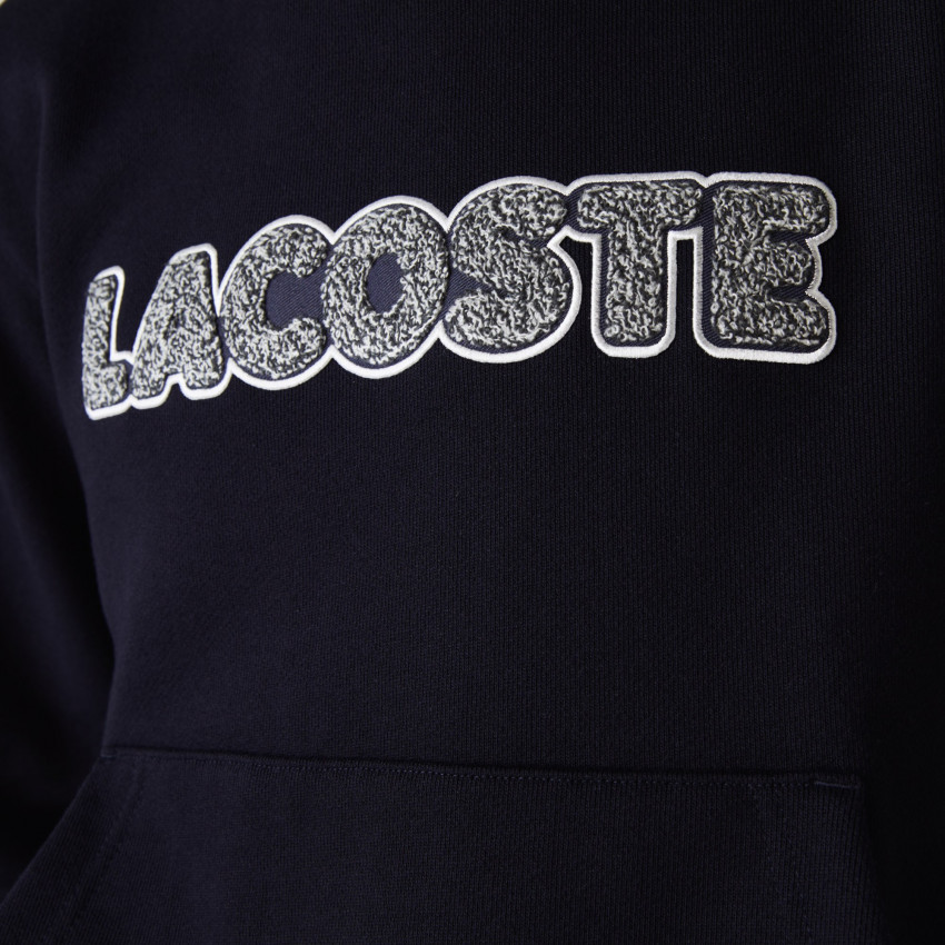 Sweat à capuche LACOSTE bleu marine, logo poitrine, référence SH2211, Cloane e-boutique vannes