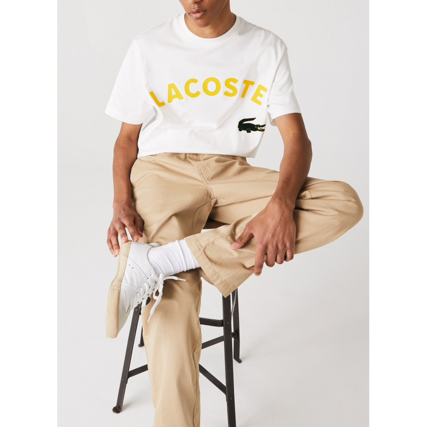 T-shirt lacoste live blanc logo jaune E-boutique Cloane à Vannes